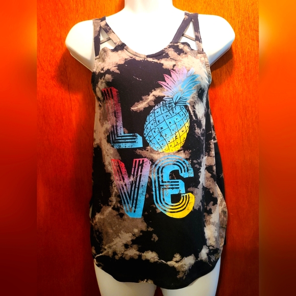 No Boundaries Tops - No Boundaries NWT "LOVE" tye dye blackNwhite cut out tank szXS
